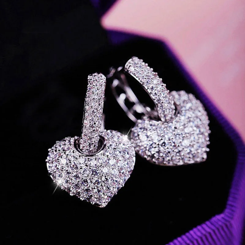 

Fashion Luxury Heart Shape Earrings Pave Setting With AAA Cubic Zirconia Dangle Drop Earring for Women Wedding Jewelry Brincos