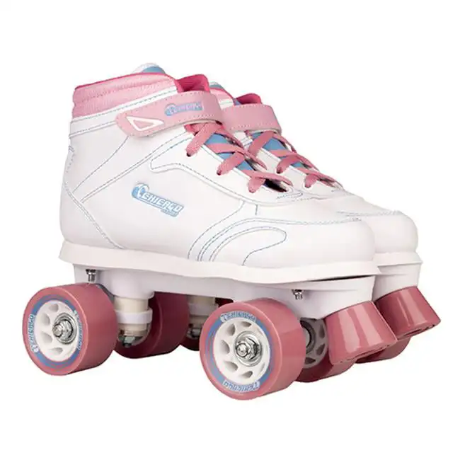 

Girls' Quad Roller Skates White/Pink/Teal Sidewalk Skates, Size 3