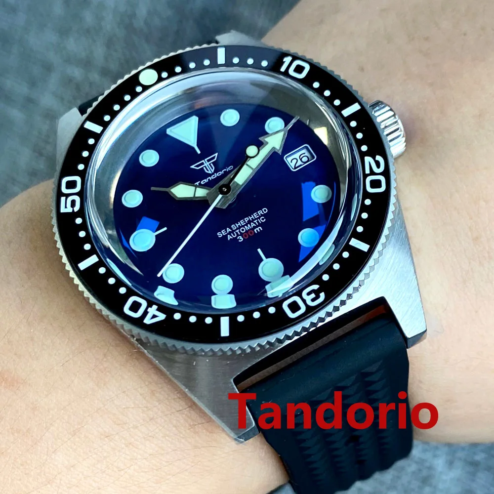 Tandorio 41mm AR Domed Sapphire Glass Mother Of Pearl Dial Automatic NH35A Movement 300m Diving Men's Watch Luminous 120 Clicks