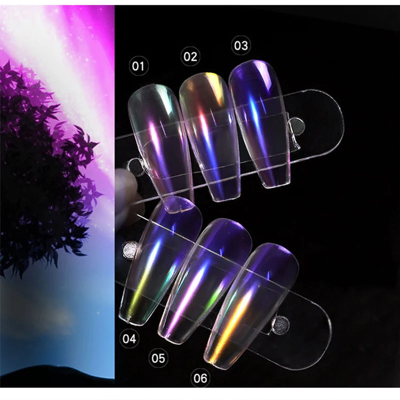 Двухцветные сплошные порошки для ногтей Аврора Прозрачные голографические