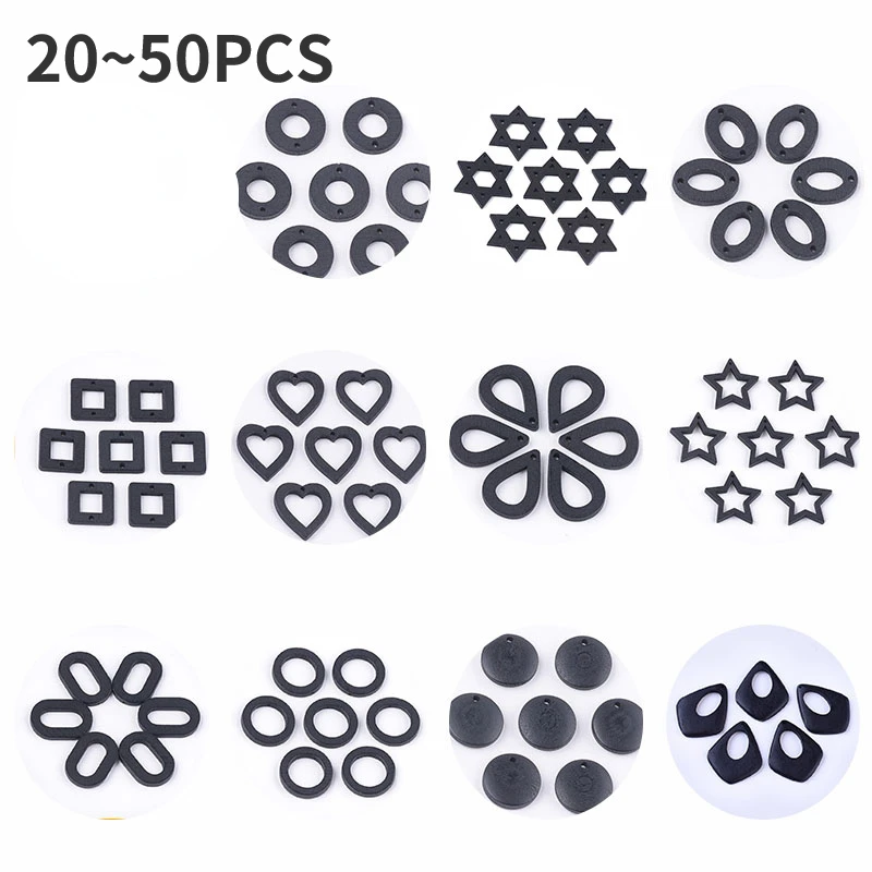 

20~50PCS Painted Wood Charms Flat Round/Star/teardrop/Oval Black 15x4mm, Hole: 1.8mm
