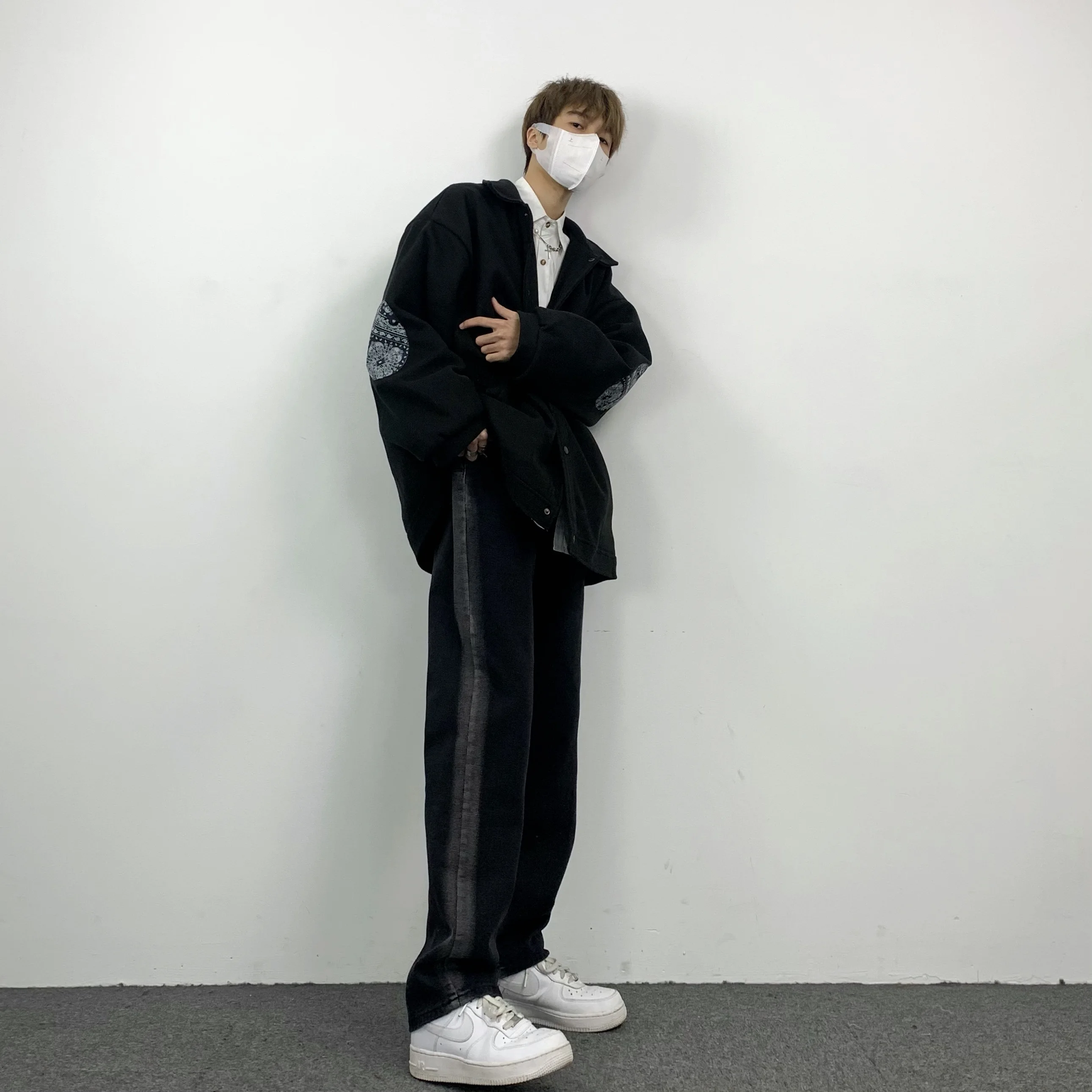 Men's Jeans Japanese Hip Hop Spray Gradient Straight Fit Y2K Pants Straight Fit Casual Hip Hop Brand Jeans Aesthetic Black Jeans