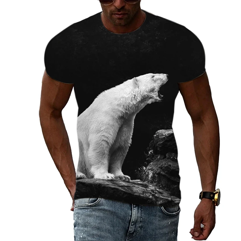 

2022 Summer Men's T-Shirt Animal Polar Bear 3D Printing O-Neck Funny Parent-Child Short Sleeve Fashion Casual Street Top S-6XL