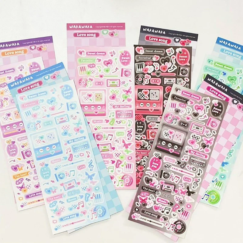 

1Pc Cute Y2K Music Note Stickers Hand Account Idol Card DIY Material Decorative Sticker Personalized Ins Korean Stationery