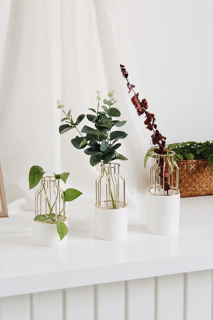 

Ceramic IronTable Flowers Vases Pot Home Desktop Decoration Artificial Plant For Living Room Office Garden Decor Gift Ornaments