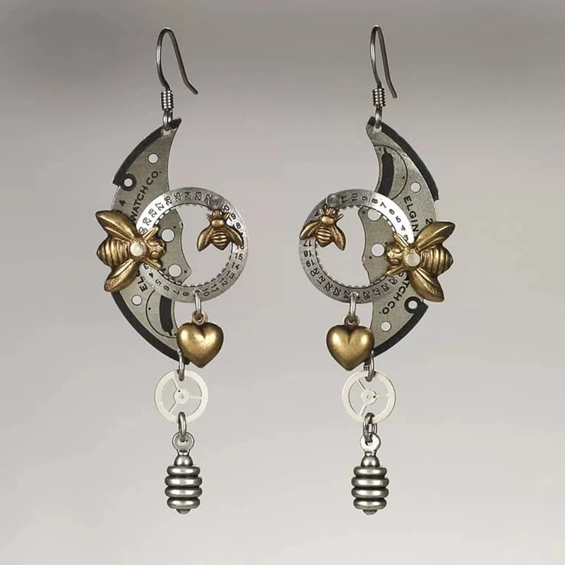 

KYTRD Ancient Silver Color Long Dangle Earrings for Women Punk Jewelry Retro Oval Zircon Metal Floral Boho Earrings Gift
