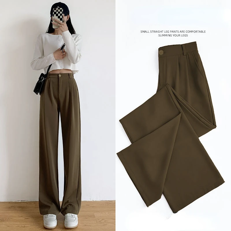 

Loose Wide-Leg Pants Women Spring Autumn Draping Trousers Women High Waist Slimming Loose Straight Mopping Suit Pants Female