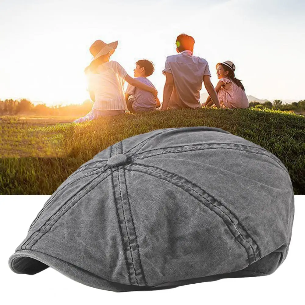 

Men Beret Cap Retro Breathable Plain Color British Style Fine Dress Up Spring Summer Washed Cotton Newsboy Cap for Banquet