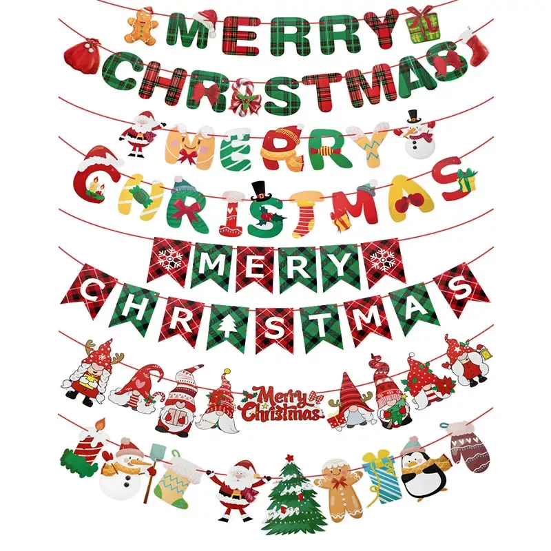 

Christmas Banners Paper Hanging Flags Home Santa Claus Snowman Deer Xmas Tree Bunting Garland Merry Christmas Decorations