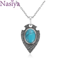 fashion necklace pendant large oval 1014mm natural turquoise retro bohemian style necklace pendant for party birthday gifts