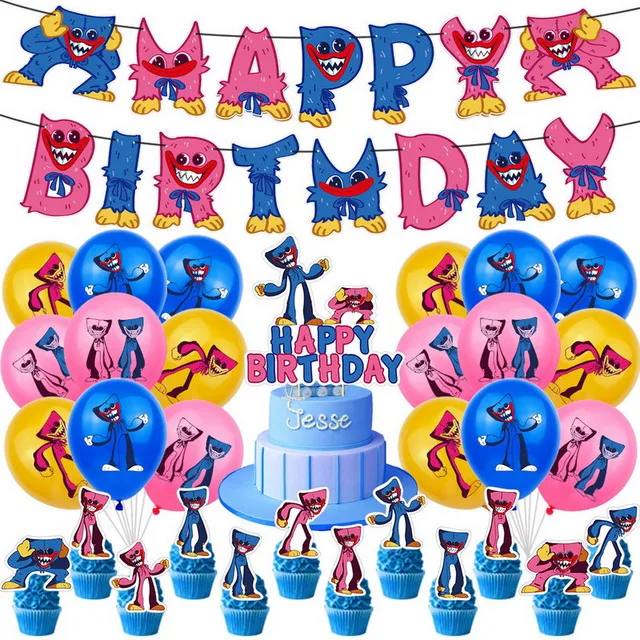 

Huggy Wuggy Blue Themed Party Ballloons Birthday Banner Cake Topper Poppy Playtime Birthday Party Decorations Gifts Kids Toys