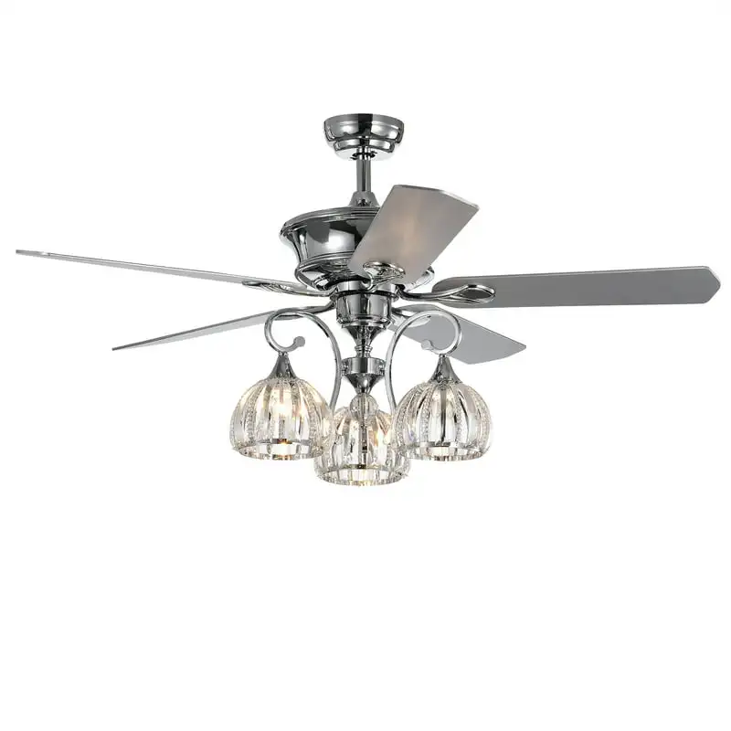 

5- 52-Inch Chrome Ceiling Fan with 3-Light Crystal Chandelier with Remote