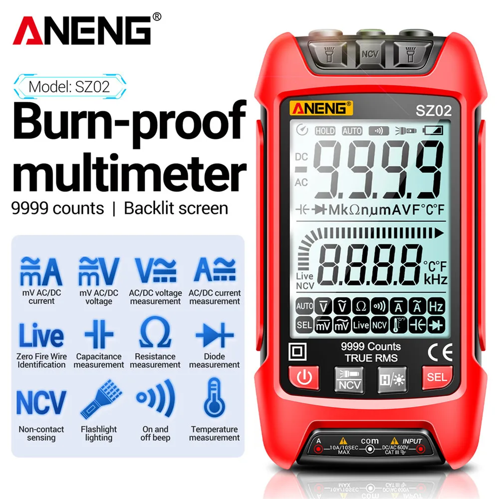 

ANENG SZ02/SZ01 Smart Digital Multimeter 9999/6000 Counts True RMS NCV Multimeter DC AC Voltage Current Resistance Frequenc Tool