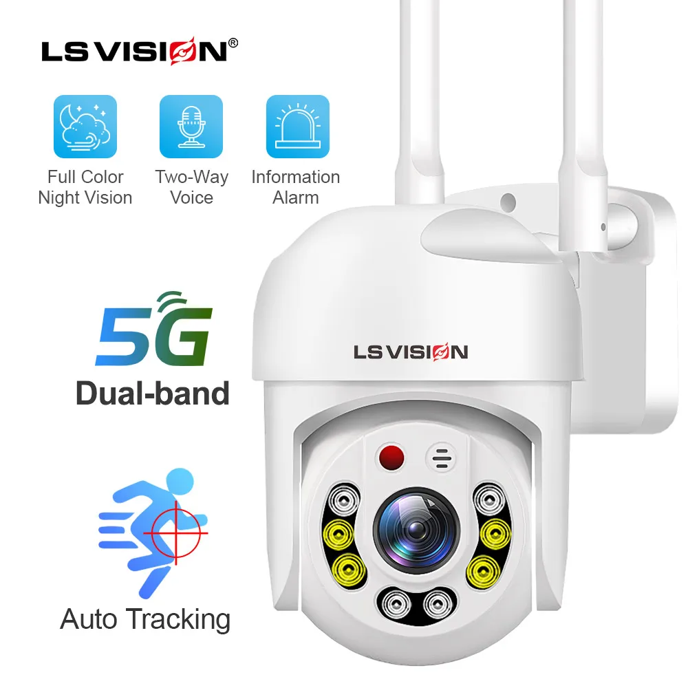 Беспроводная PTZ-камера LS VISION 1080P цветная IP-камера ночного видения с Wi-Fi уличная