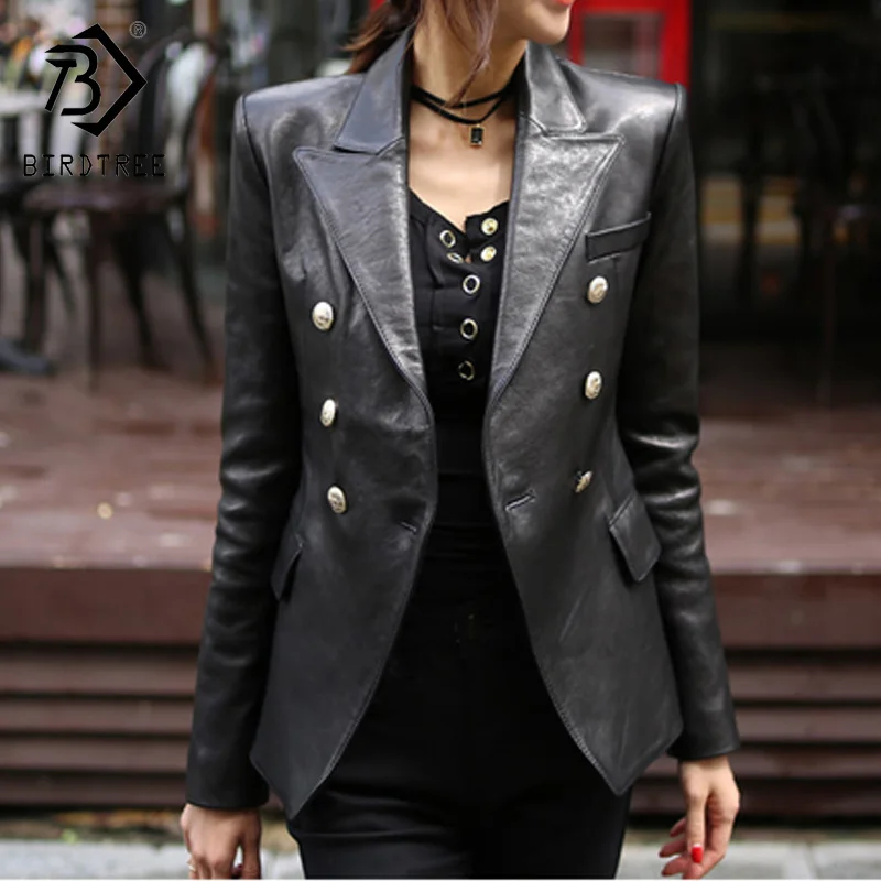 

2020 New Fashion Women Spring Autumn Black Faux Leather Jackets Buttons Basic Coat Turn-down Collar Biker Jacket C9D206M