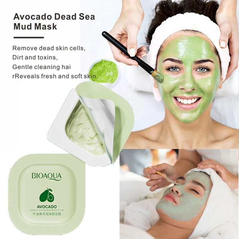 

8PCS/set Avocado Extract Clearing Mud Cream Mask Moisturizing Oil-Control Acne Relief Smear Mask Boxed Korean Skin Care Products