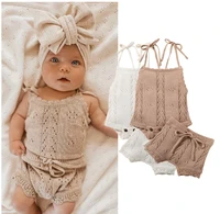 beach summer clothes for newborn baby girls frilled eyelet knitted jumpsuitpants outfits 2pcs sets