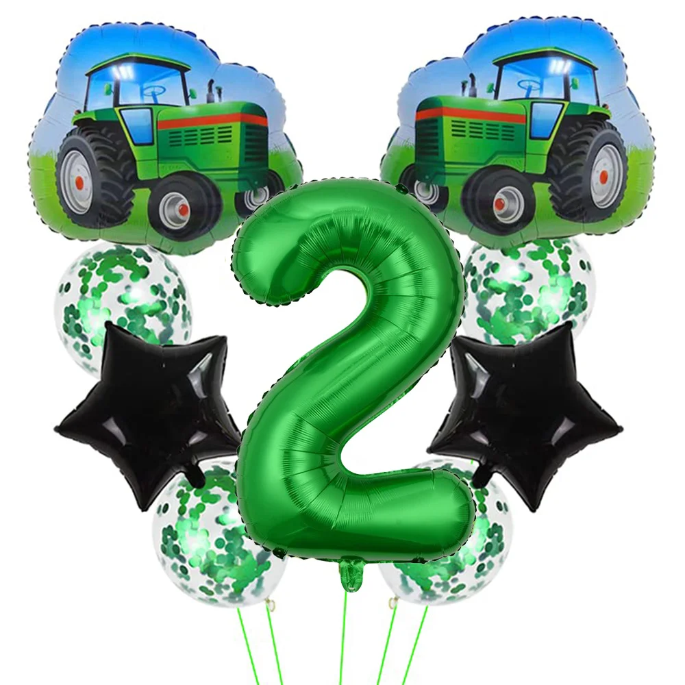

10Pcs FarmTractor 2nd Birthday Party Balloons Tractor Theme 32 Inch Green Number 2 Helium Balloon Confetti Balloons Baby Shower
