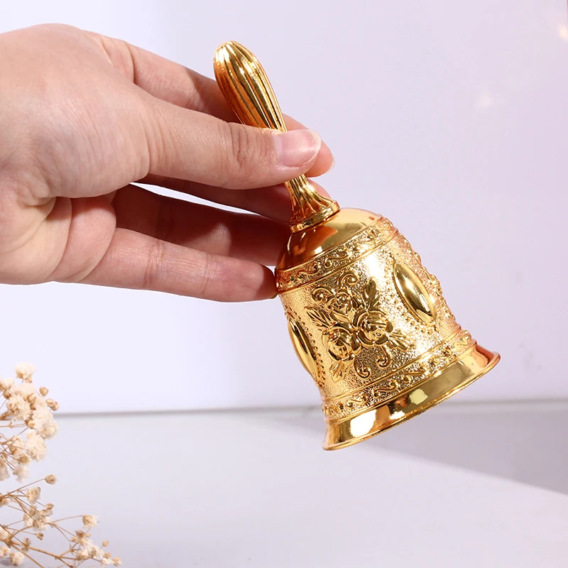 

1Pc Golden Silver Hand Bell Engraved Bell Call Bell Handheld Bell For Wedding, School, Christmas, Alarm And Bedridden