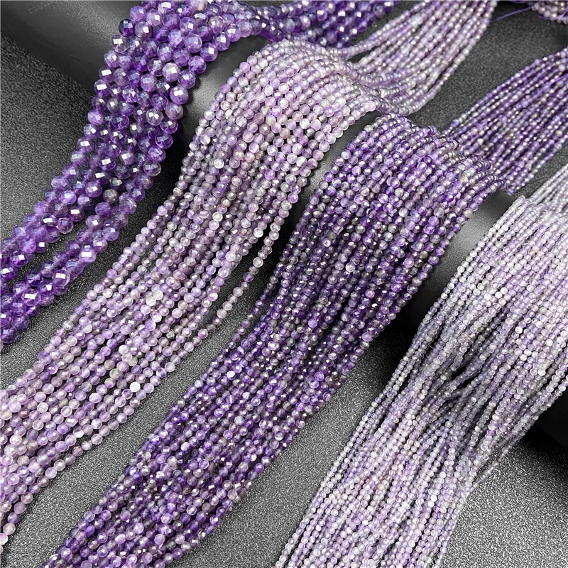 

Faceted Round Amethysts Beads 2/34/6mm Garnet Natural Stone Quartz Crystal Beads for DIY Jewelry Making Necklace Bracelet 15"