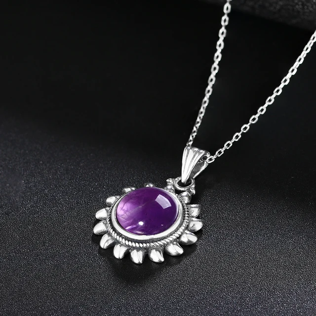 Nasiya Natural Amethyst Necklace Sterling S925 Silver Vintage Type Natural Gemstone Chorm Necklace for Women Gift 2