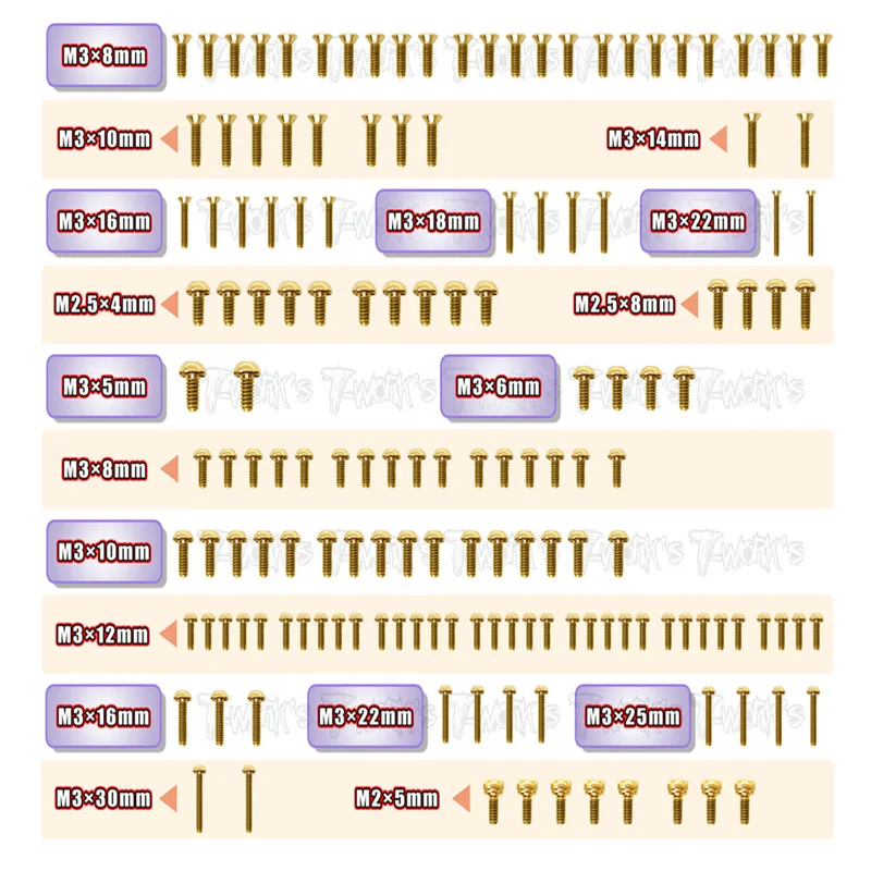 

Original T works GSS-SCX'23 Gold Plated Steel Screw Set 153pcs. ( For Xray SCX 2023 EDITION ) professional Rc part