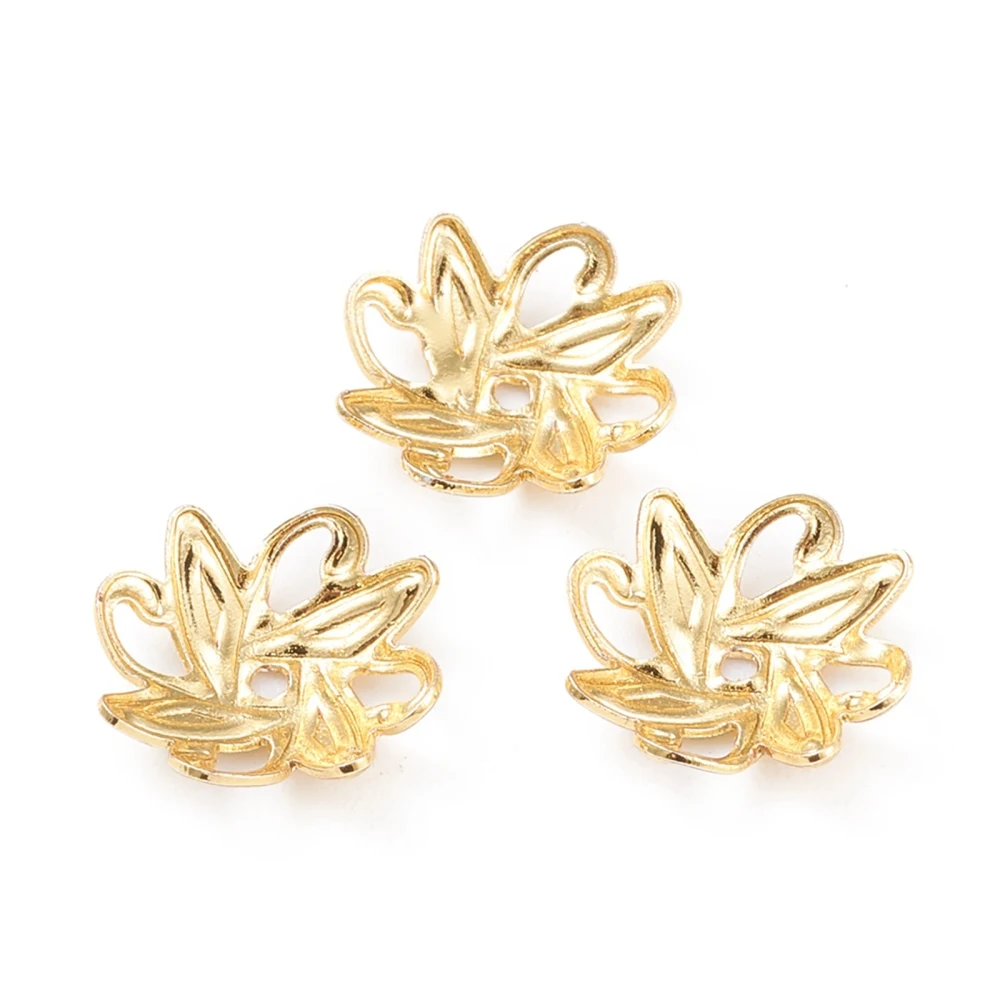 

Multi-Petal Brass Fancy Bead Caps Long-Lasting Plated Flower Golden 10x2.5mm Hole: 0.9mm