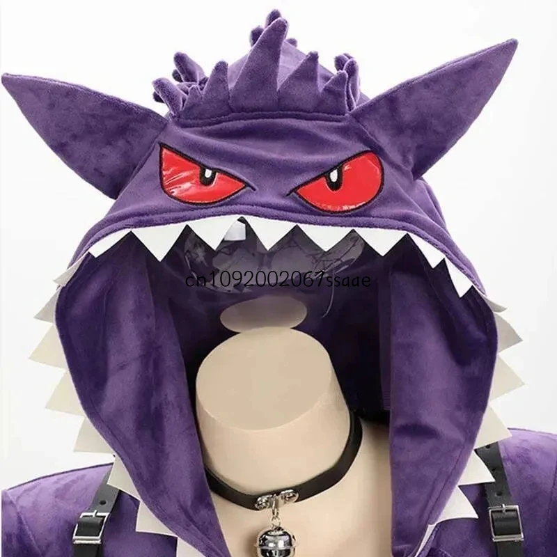 Фото Костюм для косплея Gengar из аниме, фиолетовый плюшевый комбинезон, униформа дьяволицы, женский сексуальный боди с капюшоном, одежда для Хэллоуина и карнавала №5
