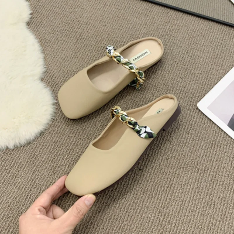

Casual Bowknot Baotou Flat Bottom Comfortable Shoes for Women 2023new Fashion Simple All-match Solid Color Slippers Women Spring