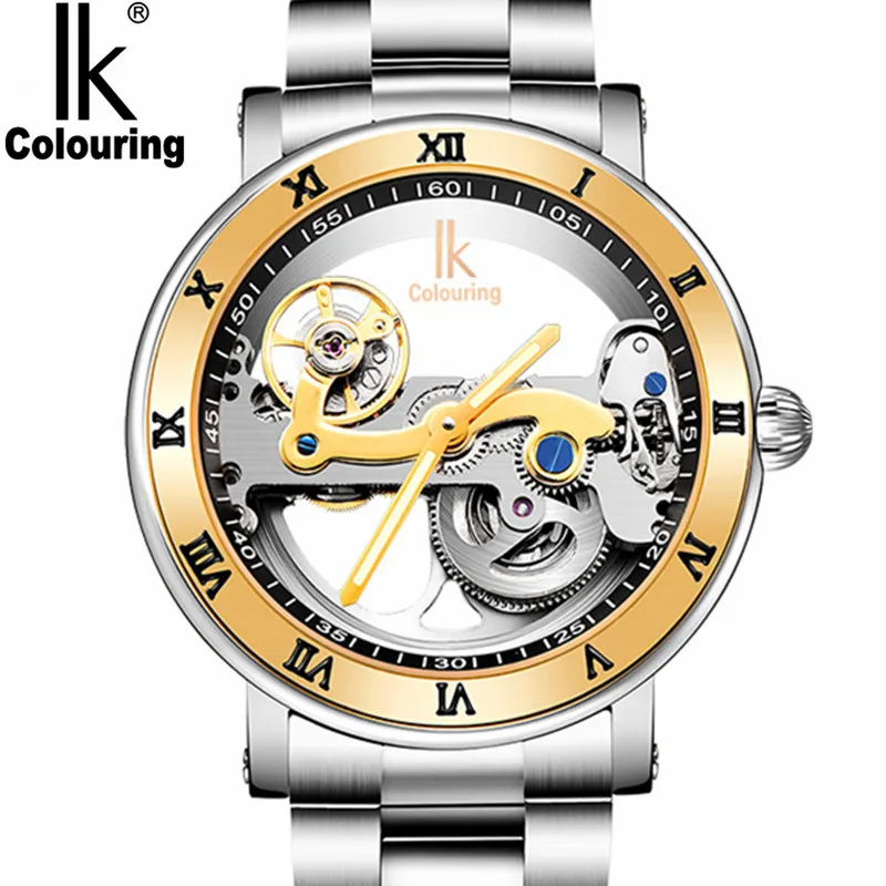 New Top Luxury Brand IK Colouring Men‘s Watches Automatic Mechanical 50M Waterproof Dual Skeleton Transparent Male Clocks 98399