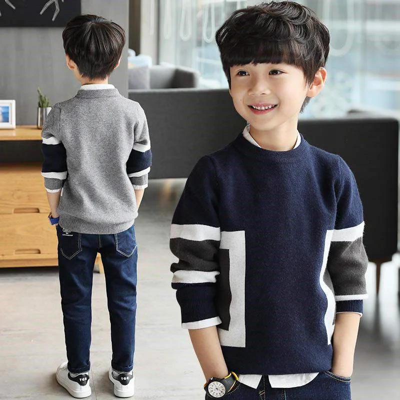 

Baby Boys' Sweater Autumn Dress 2022 New Autumn and Winter Middle and Old Children's T-Shirt Round Neck Pullover Sweater 4-9Y