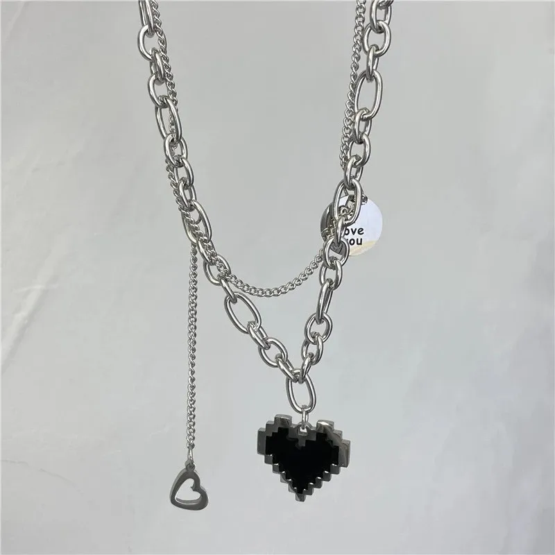 

2022 New Senior Fashion Women Pendant Necklaces Fine Double Link Chain Metal Heart Party Necklace Jewelry Gift