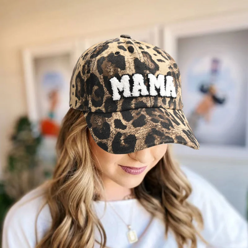 Фото 2-х шт. Новый комплект бейсболок MAMA MINI, летние леопардовые женские и детские солнцезащитные козырьки, уличные солнцезащитные шляпы с изогнутыми полями №2