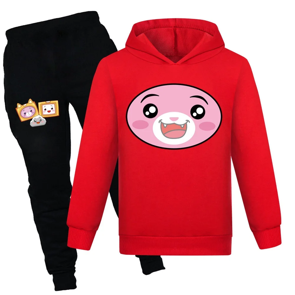

2022 New Lankybox Kids Cartoon Hoodies Boy Sweatshirt Sets Girls Winter Clothing Children Tracksuit T-shrit+Pants Suit
