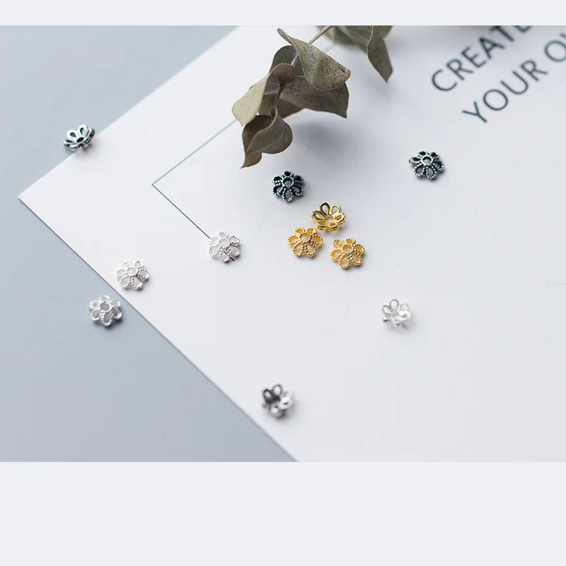 10Pcs S925 Sterling Silver Hollowed Out Beaded Hat 6MM Flower Tray DIY Jewelry Making Jewelry Looking For Accessories