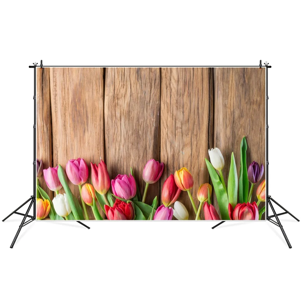 

Flowers Tulip Wooden Plank Photography Backdrops Custom Floral Boards Party Decoration Ins Photo Studio Photographic Backgrounds