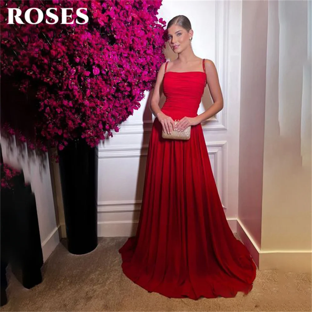 

ROSES Spaghetti Strap Long Party Dresses Vintage Sweetheart Neck Night Dresses Fuchsia Celebrity Dresses vestidos de fiesta