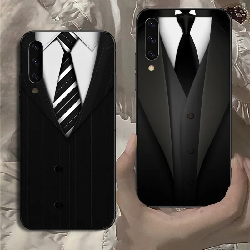 Man Suit Shirt Tie Phone Case For Samsung Note 9 10 20 Plus Pro Ultra J6 J5 J7 J8 Soft Black Phone Cover
