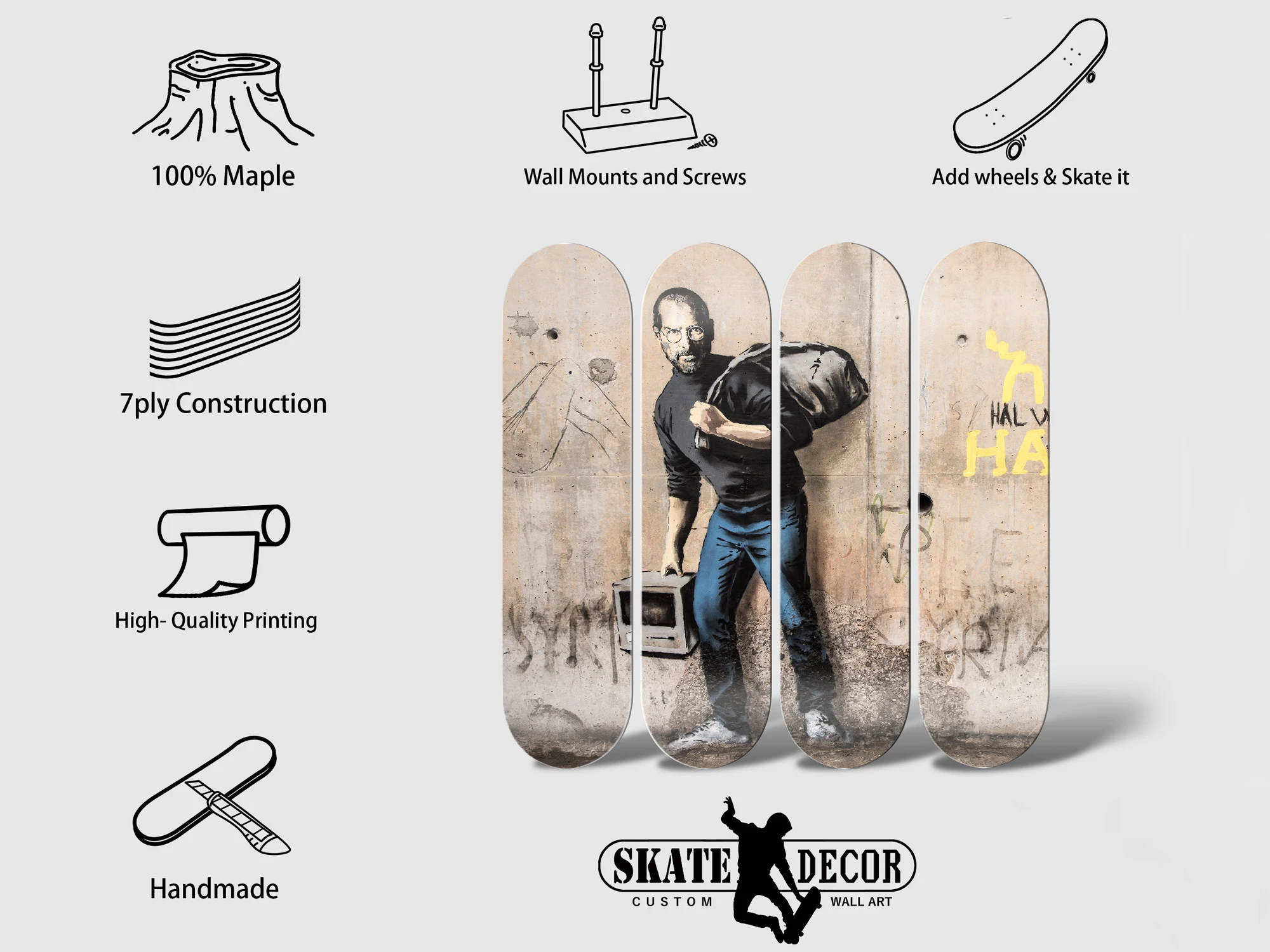 Винтажная Бэнкси Скейтборд настенное искусство граффити скейт-палуба настенная