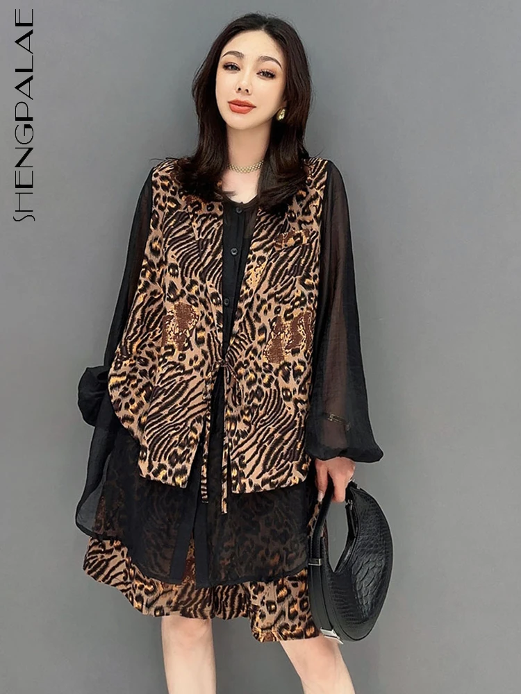 

SHENGPALAE 2 Piece Set Casual Loose Leopard Pattern Outer Shirt And Fashion Short Sets Women's 2023 Summer New Clothing 5R3439