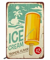ice cream tin signstropical flavor summer with ice cold refreshment vintage metal tin sign for men womenwall decor for bars