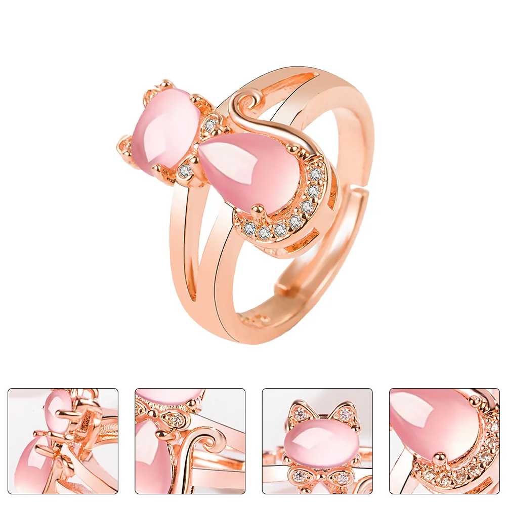 

1PC Cat Ring Rhinestone Inlaid Ring Novel Open Ring Creative Finger Ring for Lady Madam Girl