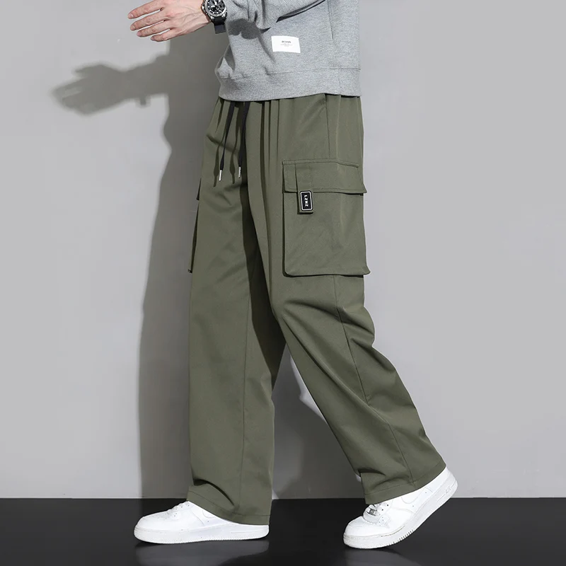

Брюки-карго мужские с широкими штанинами, модные штаны нейтрального цвета, Свободные повседневные уличные прямые штаны в стиле хип-хоп, осень 2023