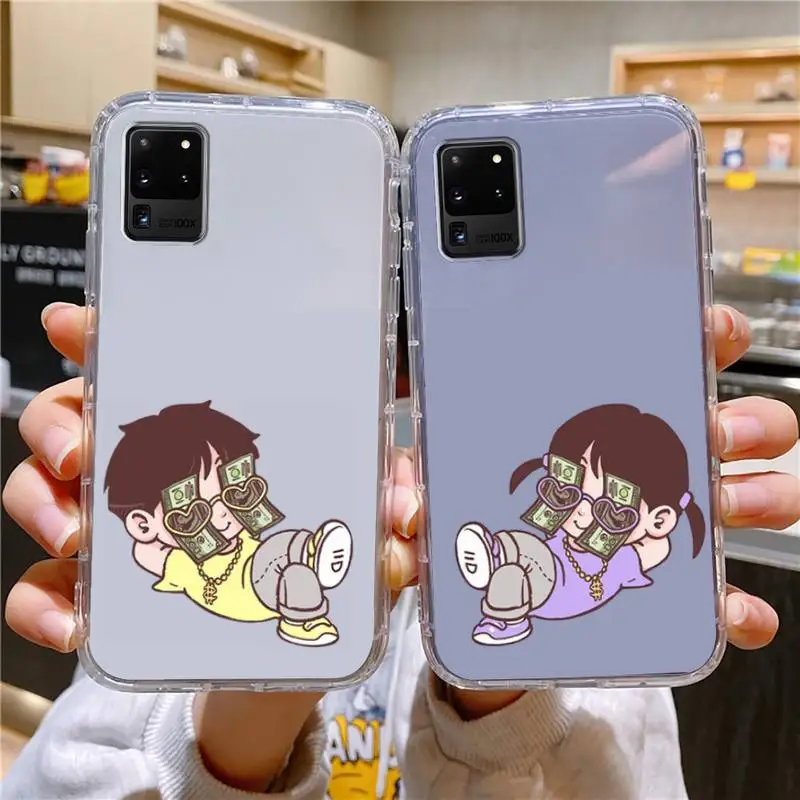 

Cute Little Girl Boy Phone Case For Samsung Galaxy S10 S10e A70 Edge S22 S23 Plus Ultra Note10 Transparent Cove