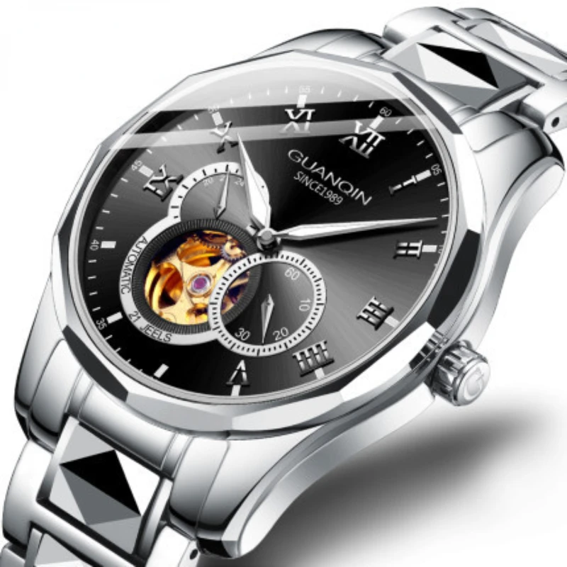 

Luxury Men's Watch Fully Automatic Mechanical Hollow Out Watch Waterproof Tungsten Steel Men's Watch Fashion Business Trend
