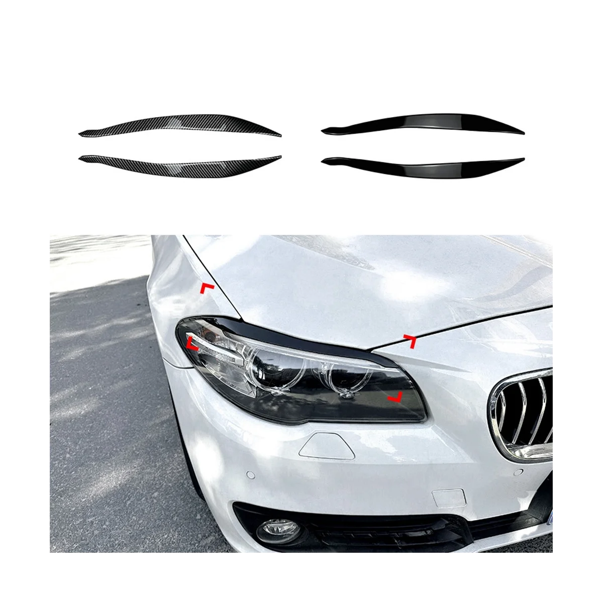 

For BMW 5Series F10 F11 Later Stage 15-17 Carbon Fiber Front Headlight Cover Garnish Strip Eyebrow Cover Trim Sticker