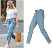 women jeans light blue loose straight retro all cotton denim high waist oversized jeans street fashion casual commute trousers