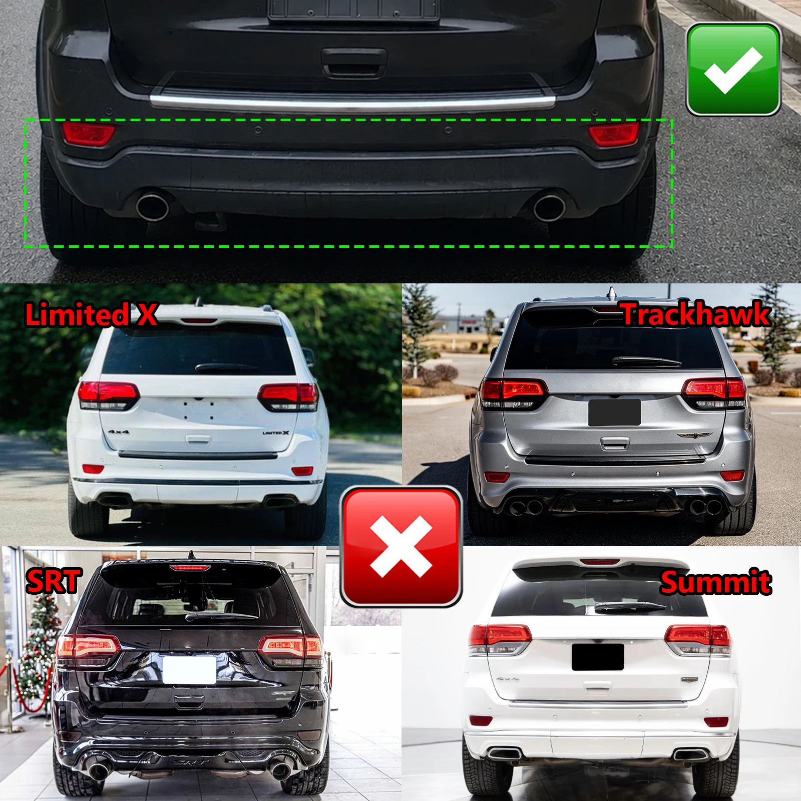 Фото Для Jeep Grand Cherokee Altitude/Laredo/Limited/Overland/Trailhawk 2014-2021: Задний диффузор бампера, пластиковые автомобильные аксессуары №2