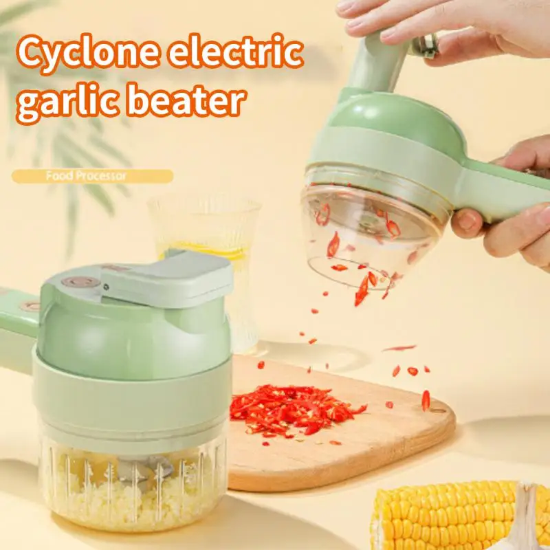 

Handheld Food Electric Vegetable Cutter 4in1 Handheld Garlic Chopper Set Wireless Stainless Steel Garlic Mud