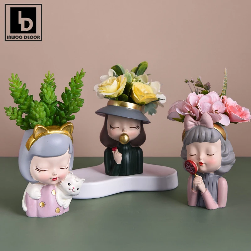 

Nordic Cute Girl Vase Resin Kawaii Lady Flower Pots Succulent Plant Room Decor Home Decoration Garden Horticulture Accessories